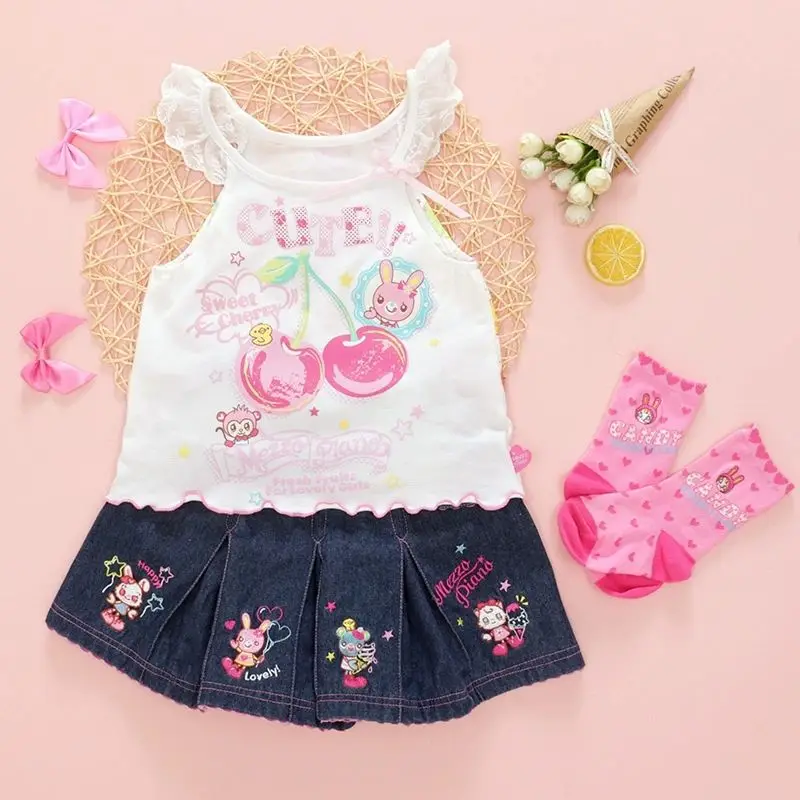 Kawaii Japanese Lolita Style Denim Pleated Skirt Women Sweet Cartoon Bunny Embroidered Love Short Skirts Korean Cute Mini Skirts