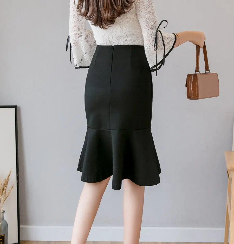 Oversized Fashion Women Skirt 2026 Sexy High Waist Skirts Ruffle Bodycon Korean Style Office Lady Midi Pencil Skirt Jupe Femme