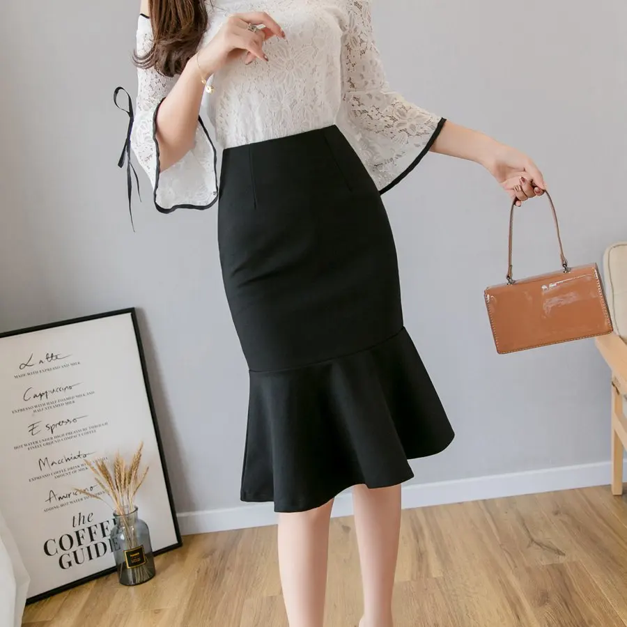 Oversized Fashion Women Skirt 2026 Sexy High Waist Skirts Ruffle Bodycon Korean Style Office Lady Midi Pencil Skirt Jupe Femme