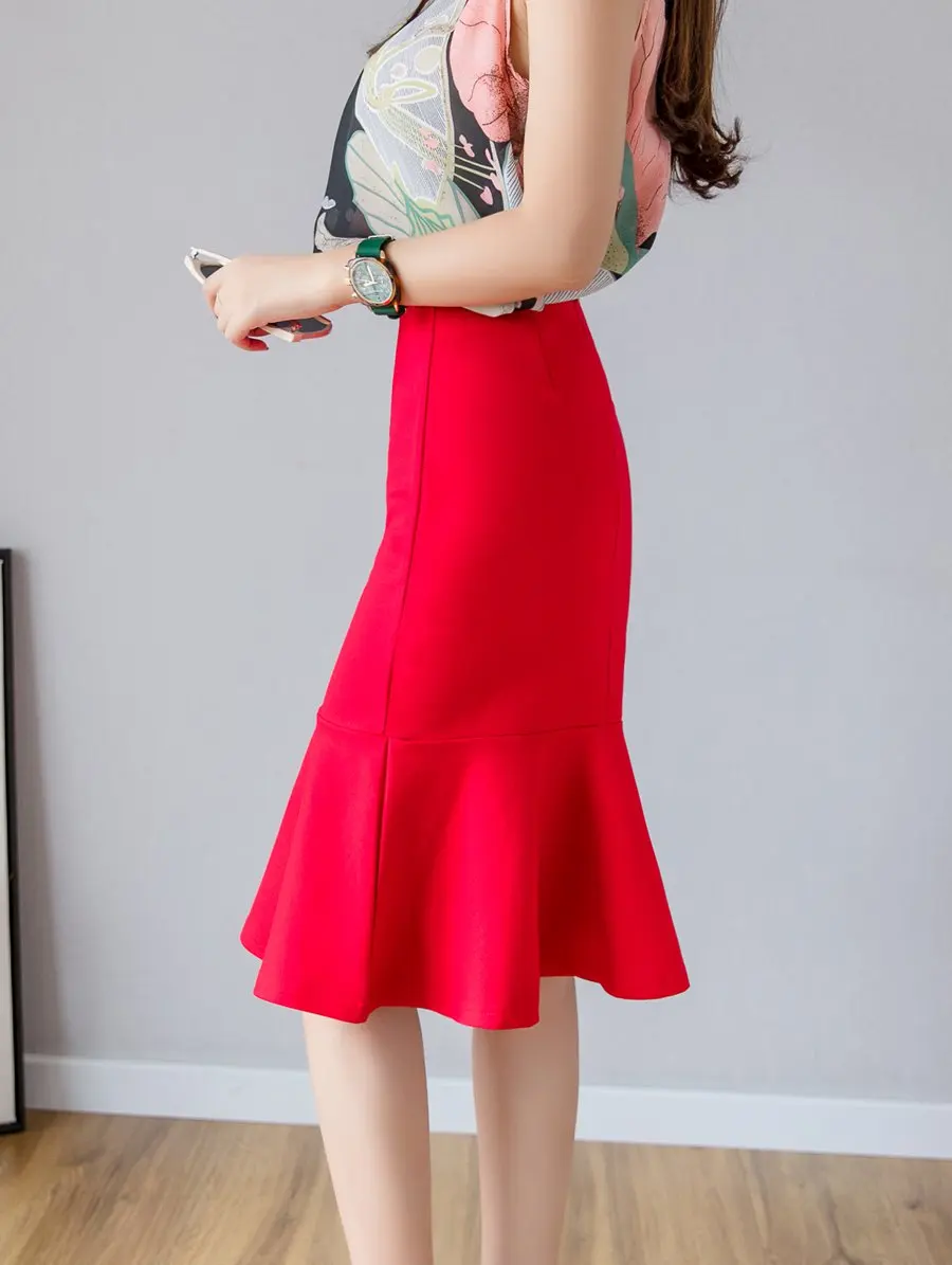 Oversized Fashion Women Skirt 2026 Sexy High Waist Skirts Ruffle Bodycon Korean Style Office Lady Midi Pencil Skirt Jupe Femme
