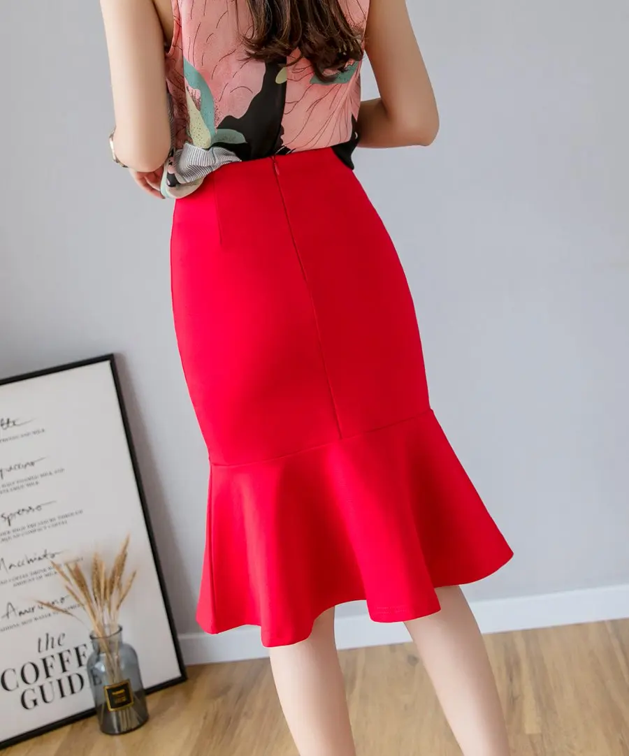 Oversized Fashion Women Skirt 2026 Sexy High Waist Skirts Ruffle Bodycon Korean Style Office Lady Midi Pencil Skirt Jupe Femme