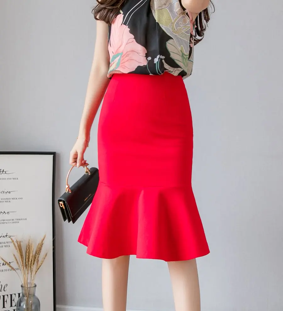 Oversized Fashion Women Skirt 2026 Sexy High Waist Skirts Ruffle Bodycon Korean Style Office Lady Midi Pencil Skirt Jupe Femme