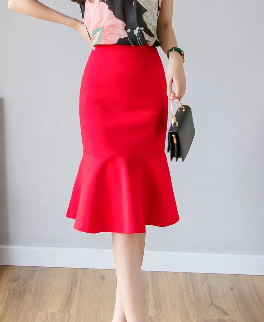 Oversized Fashion Women Skirt 2026 Sexy High Waist Skirts Ruffle Bodycon Korean Style Office Lady Midi Pencil Skirt Jupe Femme