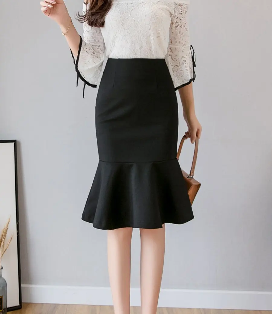 Oversized Fashion Women Skirt 2026 Sexy High Waist Skirts Ruffle Bodycon Korean Style Office Lady Midi Pencil Skirt Jupe Femme