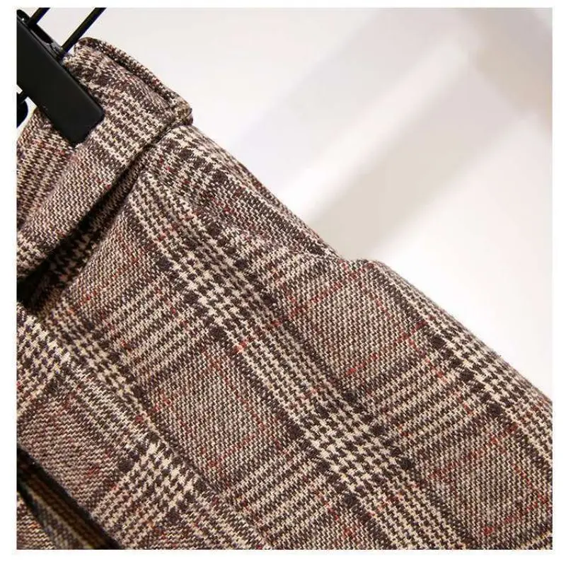 Khaki Plaid Vintage A-line High Waist Lace Up Buttons Loose Women's Skirt Mid-Calf Long Skirts For Women Clothing Fashion 2024