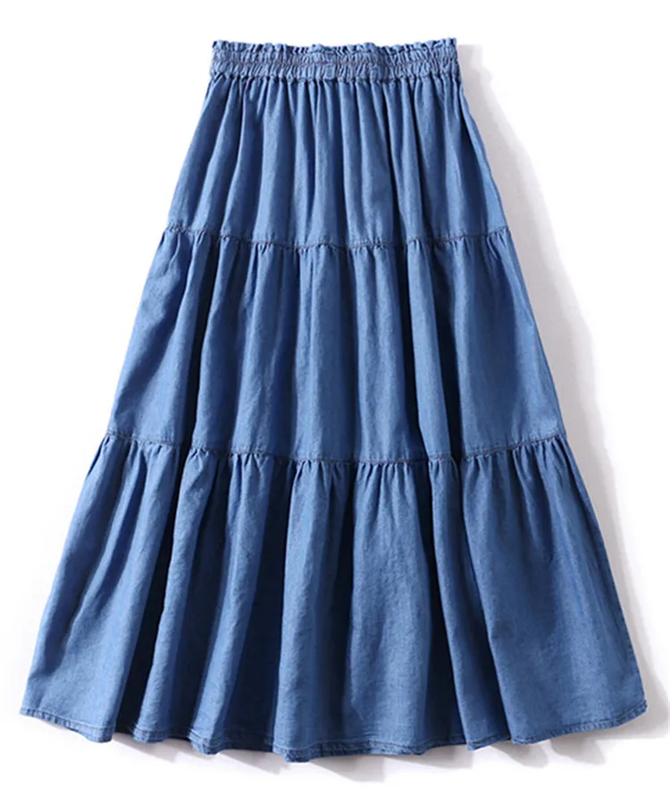 Women High Waist long Skirt 2025 Autumer brand Denim ruffled skirts casual vinatge Summer cotton skirts vestidos vintage clothes