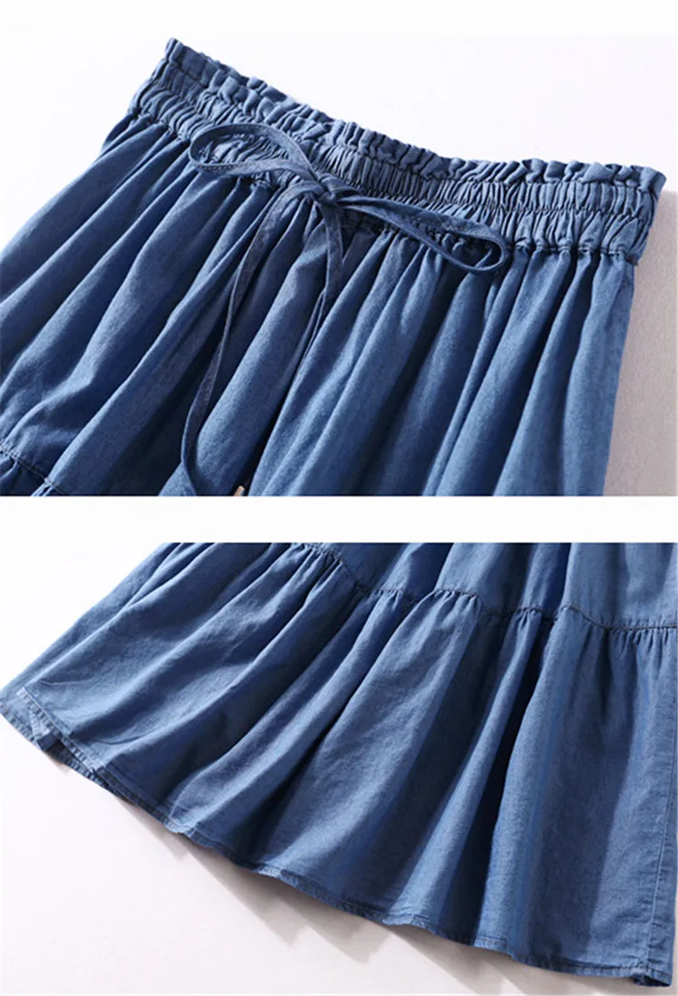 Women High Waist long Skirt 2025 Autumer brand Denim ruffled skirts casual vinatge Summer cotton skirts vestidos vintage clothes
