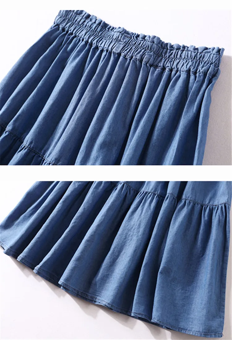 Women High Waist long Skirt 2025 Autumer brand Denim ruffled skirts casual vinatge Summer cotton skirts vestidos vintage clothes