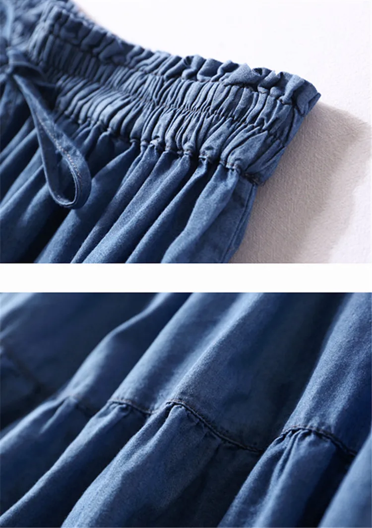 Women High Waist long Skirt 2025 Autumer brand Denim ruffled skirts casual vinatge Summer cotton skirts vestidos vintage clothes