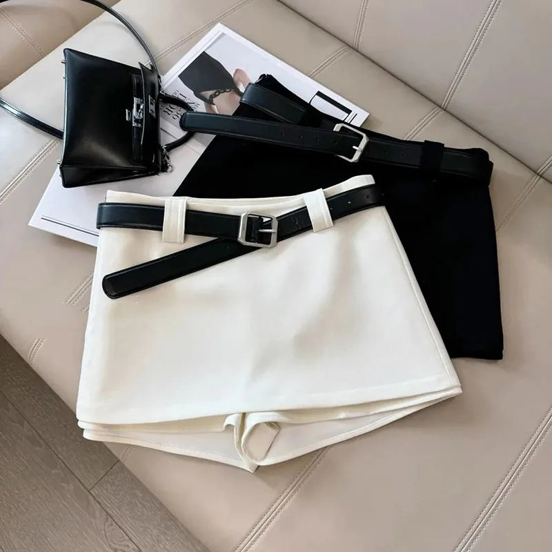 Black White Office Suit Skirts Women Sexy Shorts Mini Skirt Streetwear Ladies Korean Fashion All Match with Belt A Line Skirts