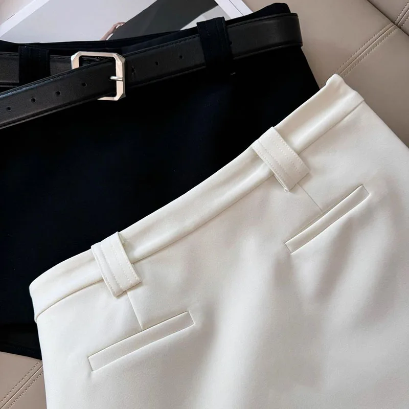 Black White Office Suit Skirts Women Sexy Shorts Mini Skirt Streetwear Ladies Korean Fashion All Match with Belt A Line Skirts
