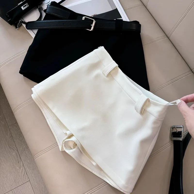 Black White Office Suit Skirts Women Sexy Shorts Mini Skirt Streetwear Ladies Korean Fashion All Match with Belt A Line Skirts