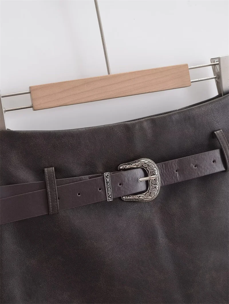 KEYANKETIAN New Launch Women's Faux Leather Skort Fashion Sexy Grunge With Belt Side Zipper Solid Sheath Mini Skirt Female