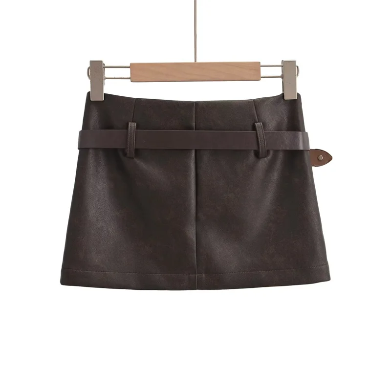 KEYANKETIAN New Launch Women's Faux Leather Skort Fashion Sexy Grunge With Belt Side Zipper Solid Sheath Mini Skirt Female