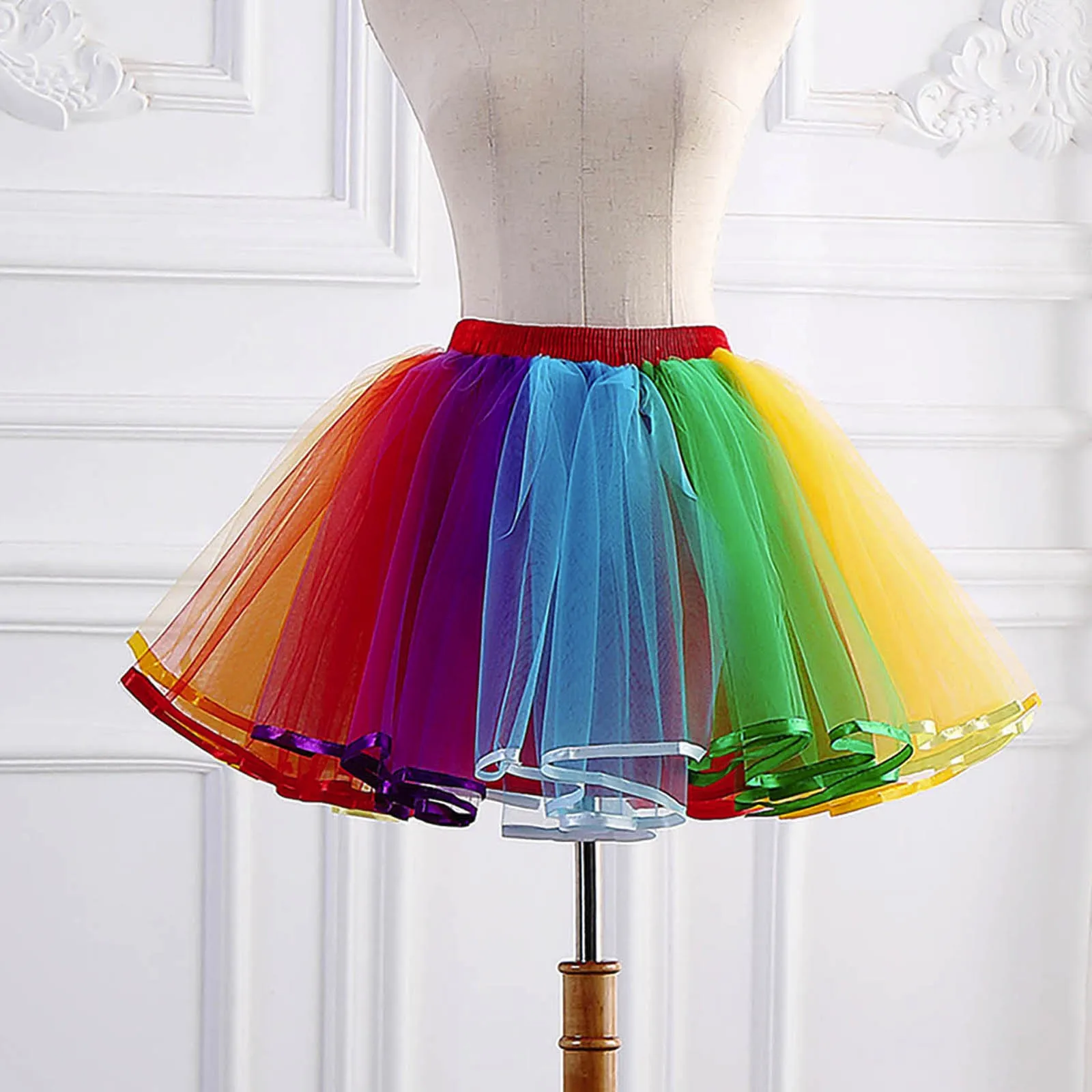 Womens Rainbow Tutu Skirt Elastic Waist Layered Tulle Skirts Rave Party Carnival Mesh Skirt Ballet Dancewear Tutus Skirts Faldas