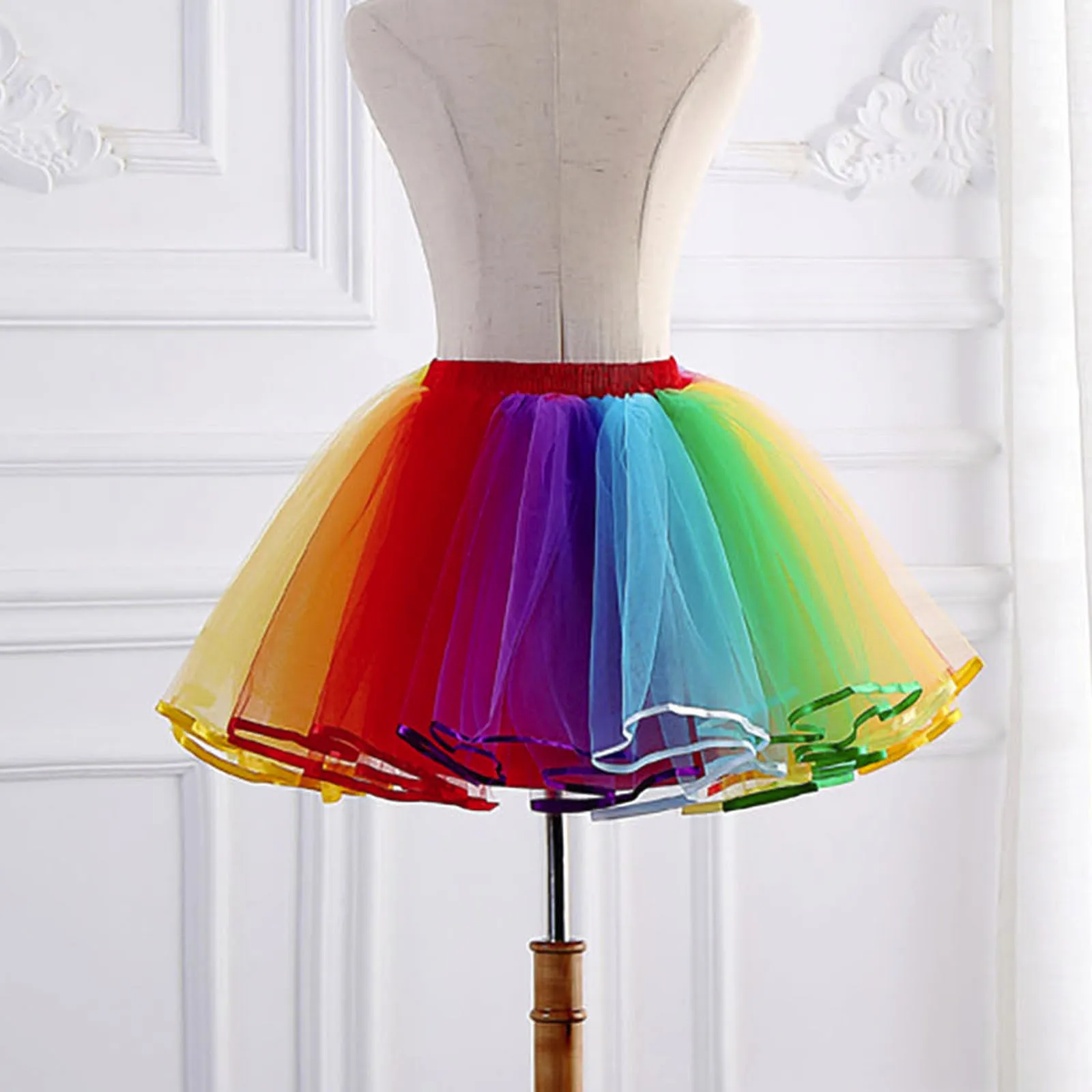 Womens Rainbow Tutu Skirt Elastic Waist Layered Tulle Skirts Rave Party Carnival Mesh Skirt Ballet Dancewear Tutus Skirts Faldas