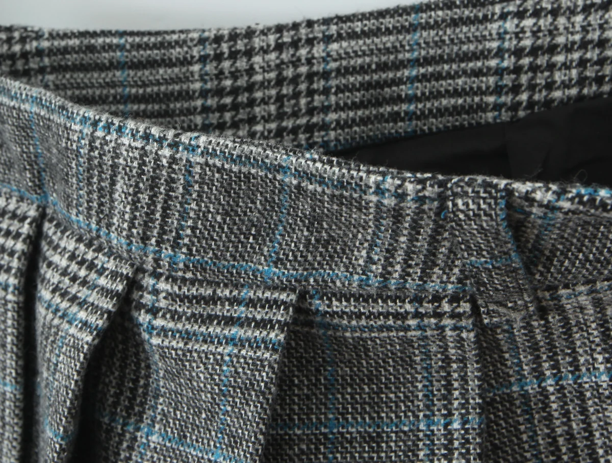 Women Side Zipper Waist Plaid Tweed Mini Pleated Skirt The Spice Girls Ruched Hem A-line Short Skirts with Shorts Lining