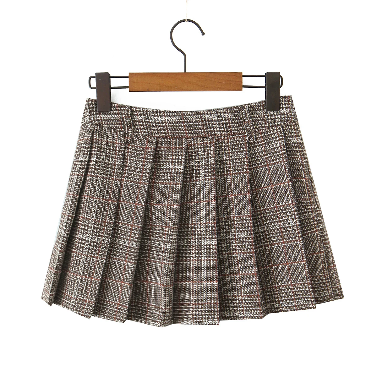 Women Side Zipper Waist Plaid Tweed Mini Pleated Skirt The Spice Girls Ruched Hem A-line Short Skirts with Shorts Lining