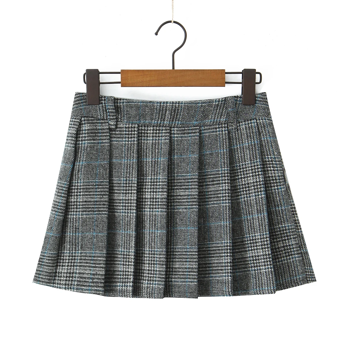 Women Side Zipper Waist Plaid Tweed Mini Pleated Skirt The Spice Girls Ruched Hem A-line Short Skirts with Shorts Lining