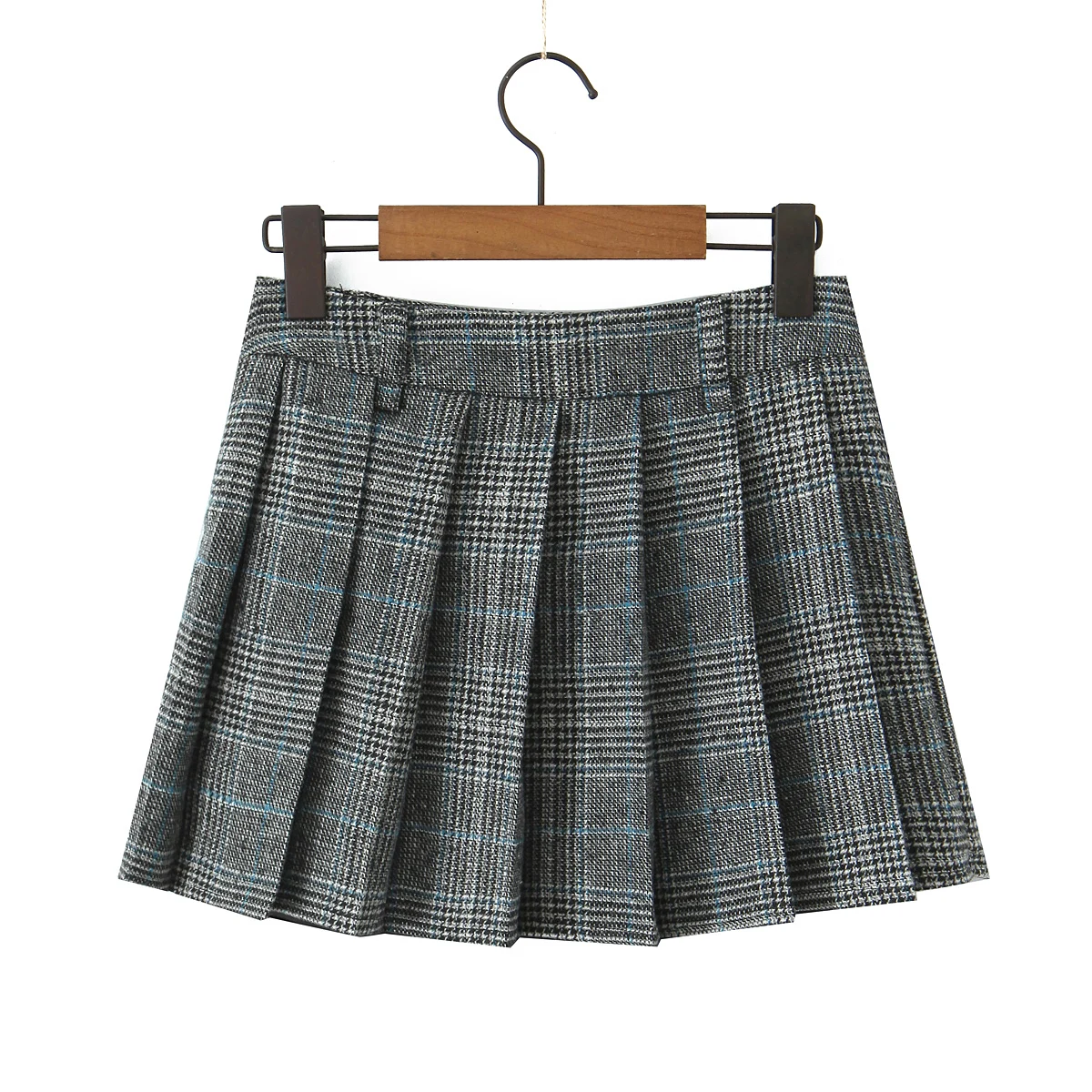 Women Side Zipper Waist Plaid Tweed Mini Pleated Skirt The Spice Girls Ruched Hem A-line Short Skirts with Shorts Lining
