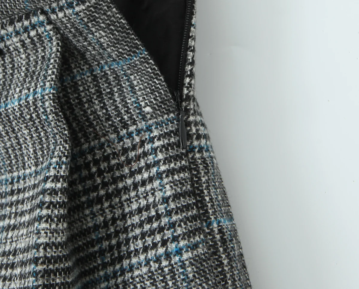 Women Side Zipper Waist Plaid Tweed Mini Pleated Skirt The Spice Girls Ruched Hem A-line Short Skirts with Shorts Lining