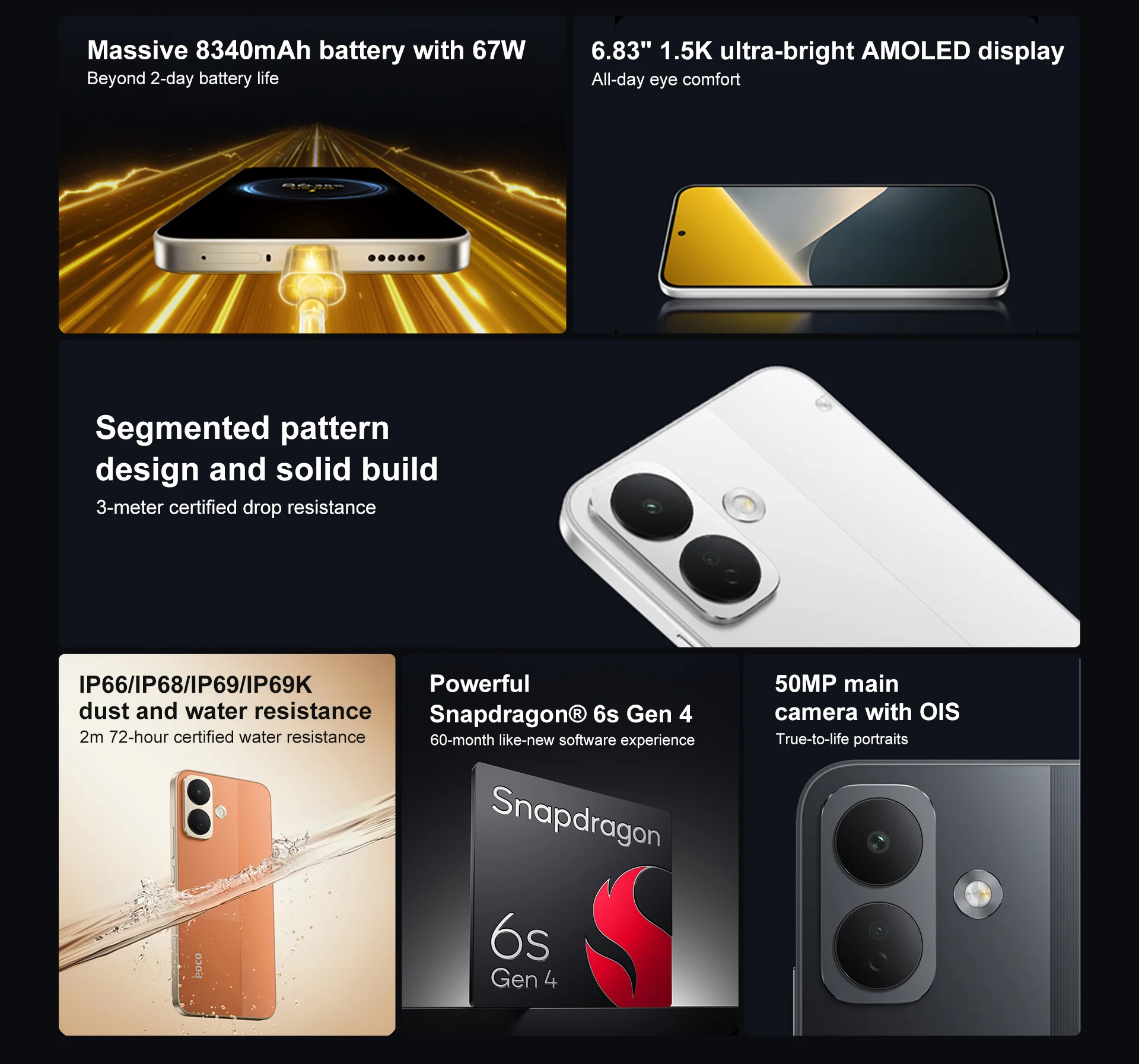 Global Version POCO X8 5G Smartphone Snapdragon 6s Gen 4 8340mAh Battery 67W 6.83" 1.5K Display 50MP Camera NFC Cellphone