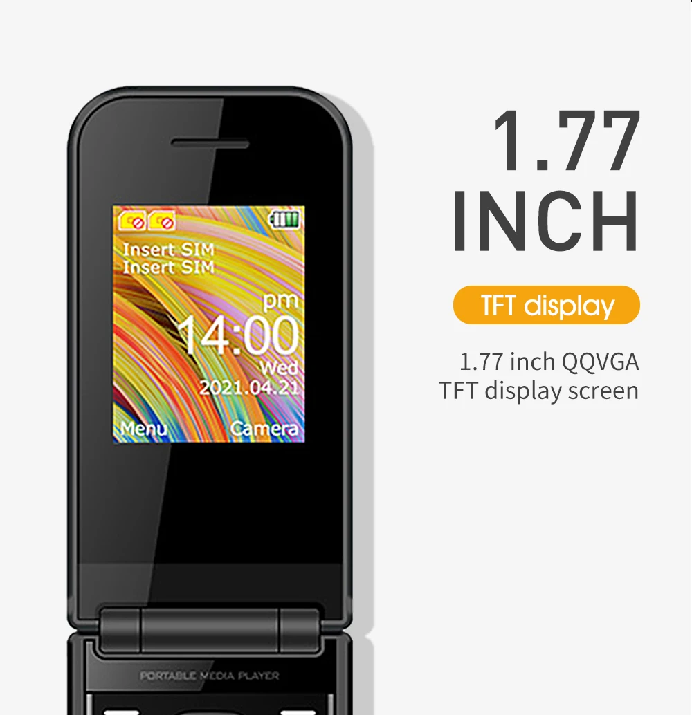 UNIWA F2720 Dual Screen Cellphone GSM Flip Phone 1.77inch 0.08MP Russian Hebrew Keyboard Button Clamshell Feature Phone