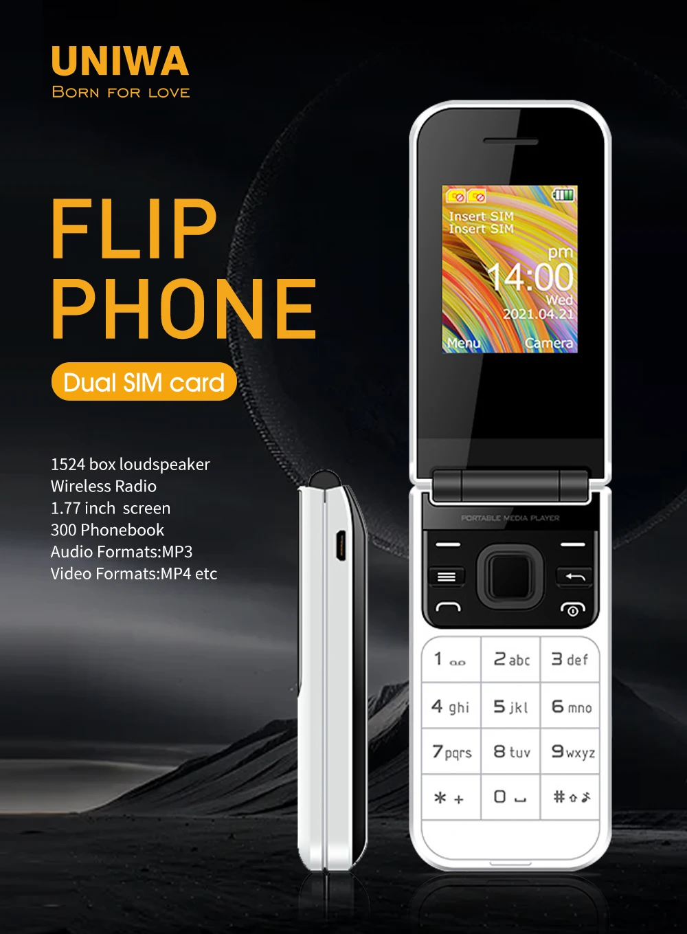 UNIWA F2720 Dual Screen Cellphone GSM Flip Phone 1.77inch 0.08MP Russian Hebrew Keyboard Button Clamshell Feature Phone
