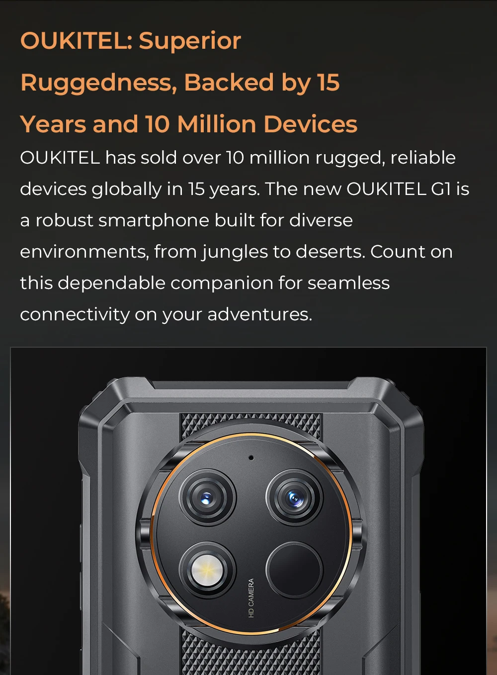 OUKITEL G1 Rugged Phone - 10600mAh, 24(6+18)GB+256GB, 6.52" Display, IP68 Waterproof, NFC Smartphone, Android 14,48MP Camera
