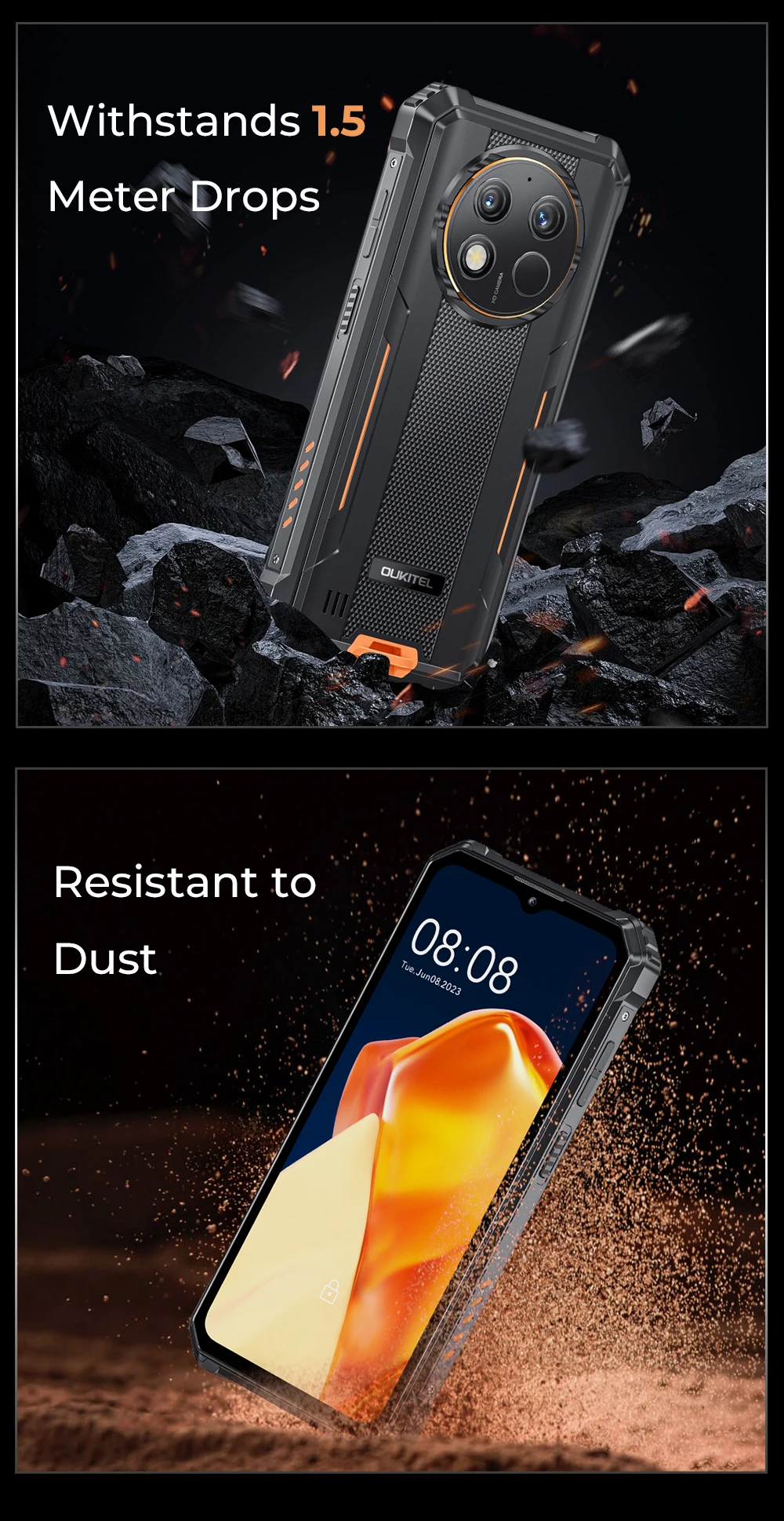 OUKITEL G1 Rugged Phone - 10600mAh, 24(6+18)GB+256GB, 6.52" Display, IP68 Waterproof, NFC Smartphone, Android 14,48MP Camera