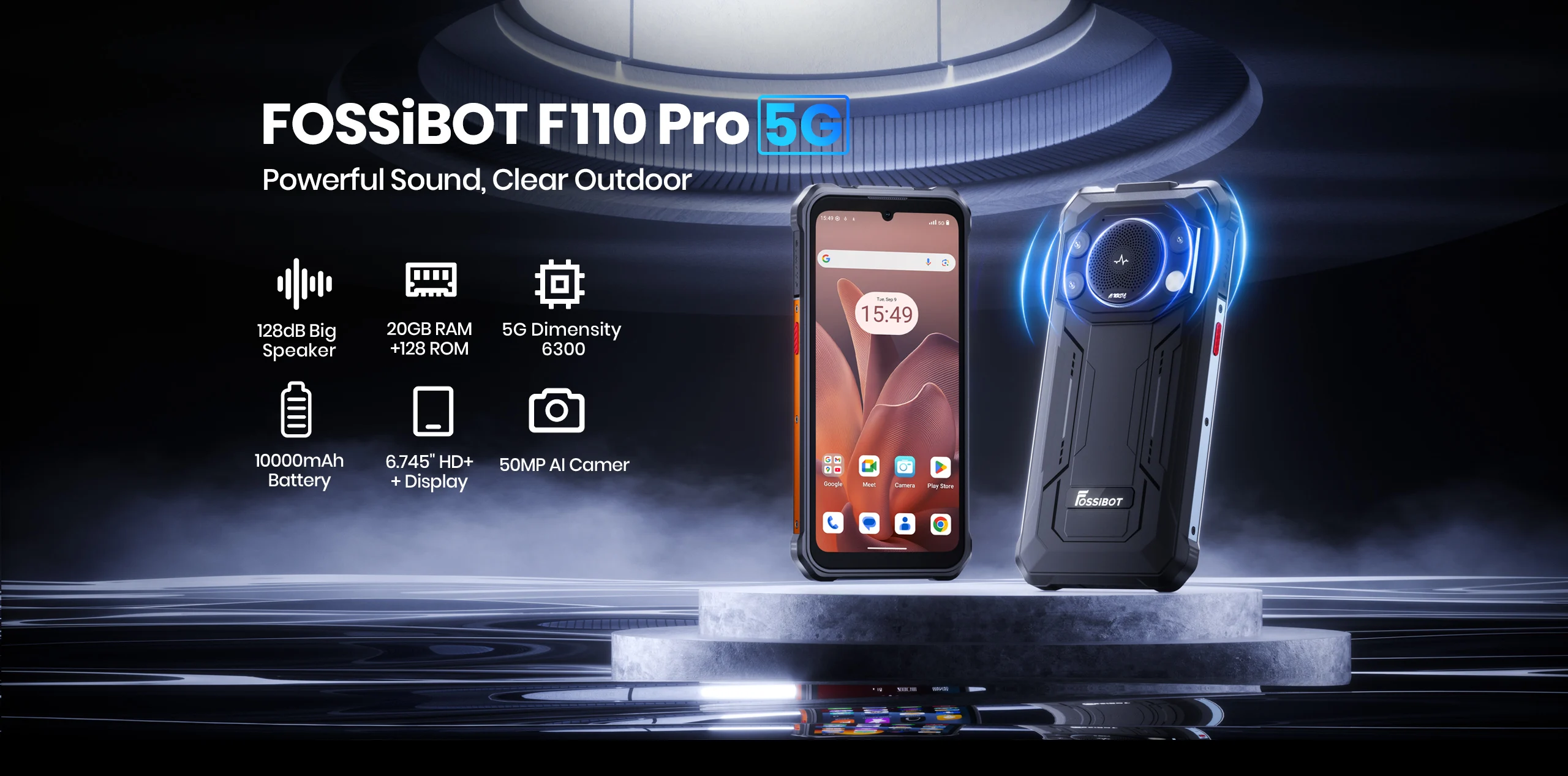 [World Premiere] Fossibot F110 Pro 5G Rugged Smartphone Android15 20GB(8+12)+128GB 10000mAh 20W Phone 6.745" HD+ 50MP+8MP NFC