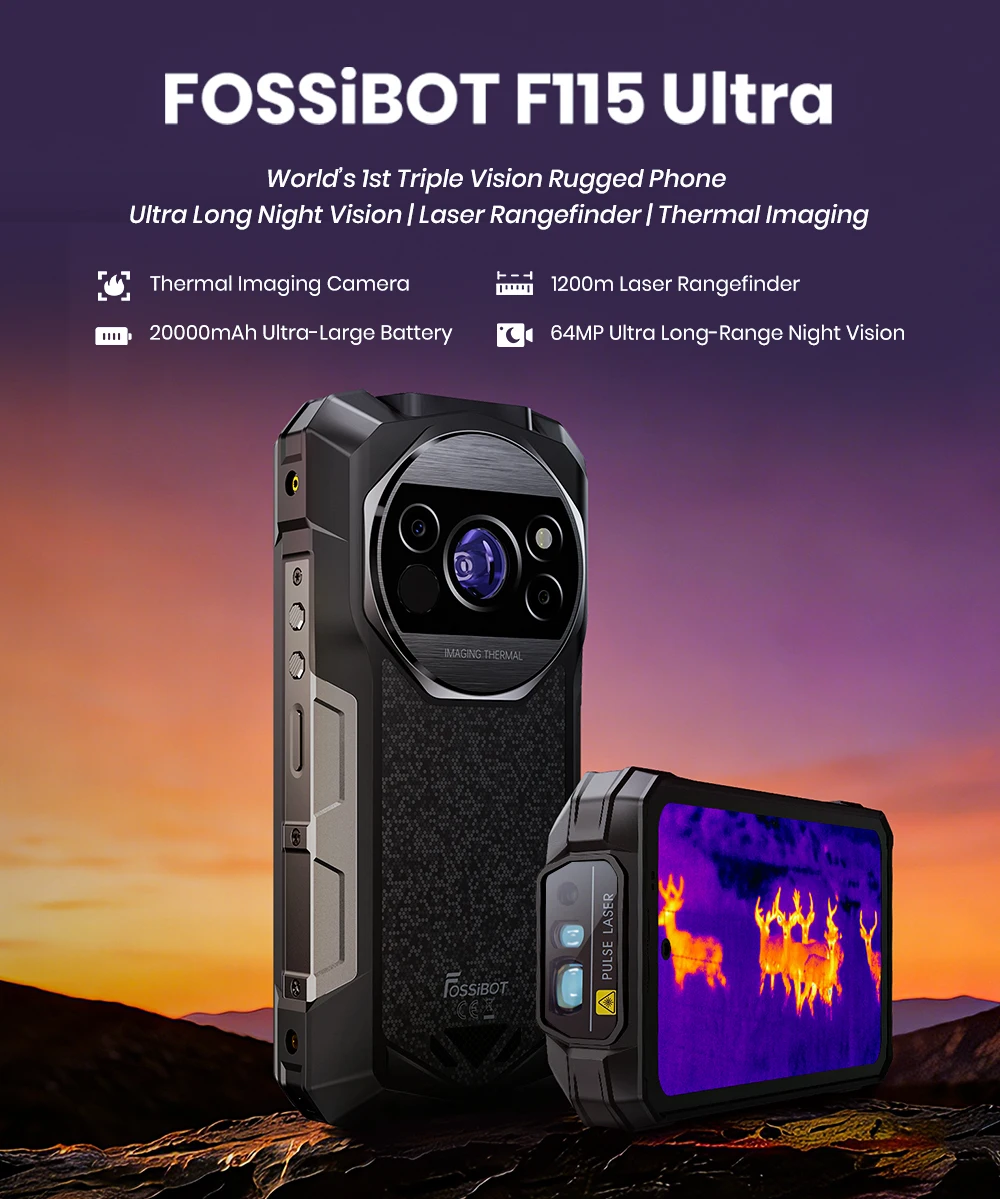 FOSSiBOT F115 UItra 36GB(12+24)RAM+256GB Android 16 20000mAh 64MP Night Vision Camera World's First Triple Vision Rugged Phone