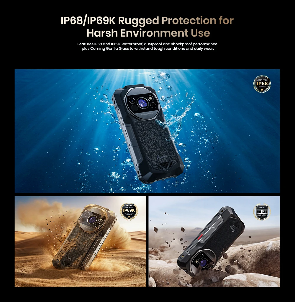 FOSSiBOT F115 UItra 36GB(12+24)RAM+256GB Android 16 20000mAh 64MP Night Vision Camera World's First Triple Vision Rugged Phone