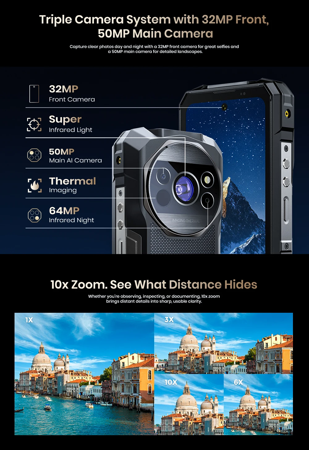 FOSSiBOT F115 UItra 36GB(12+24)RAM+256GB Android 16 20000mAh 64MP Night Vision Camera World's First Triple Vision Rugged Phone