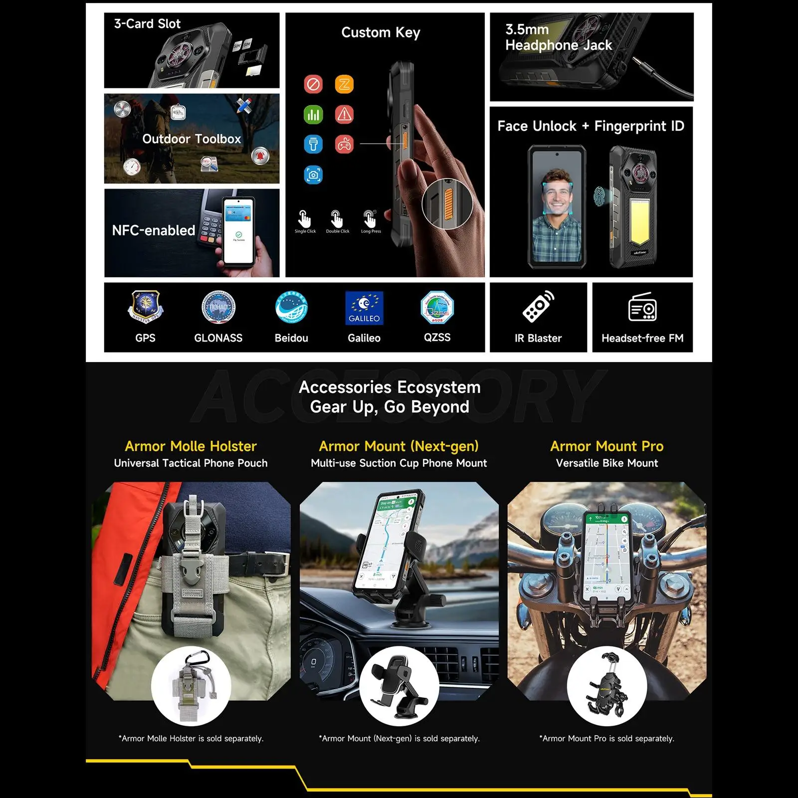 Ulefone Armor 30 Rugged Phone 24GB+512GB 6.95" FHD Versatile LED 12800mAh Android 15 64MP Camera 66W Global Version Smartphone