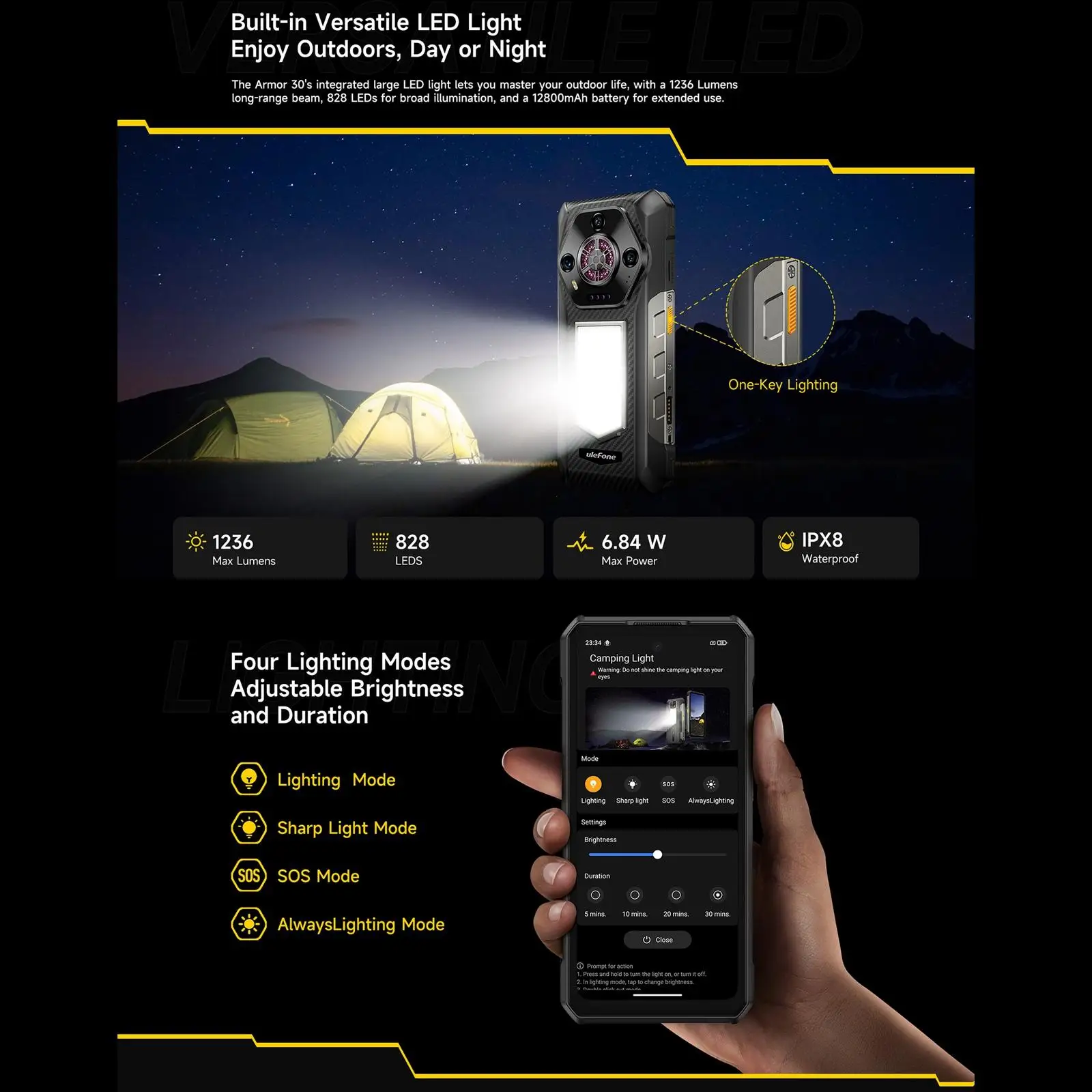 Ulefone Armor 30 Rugged Phone 24GB+512GB 6.95" FHD Versatile LED 12800mAh Android 15 64MP Camera 66W Global Version Smartphone