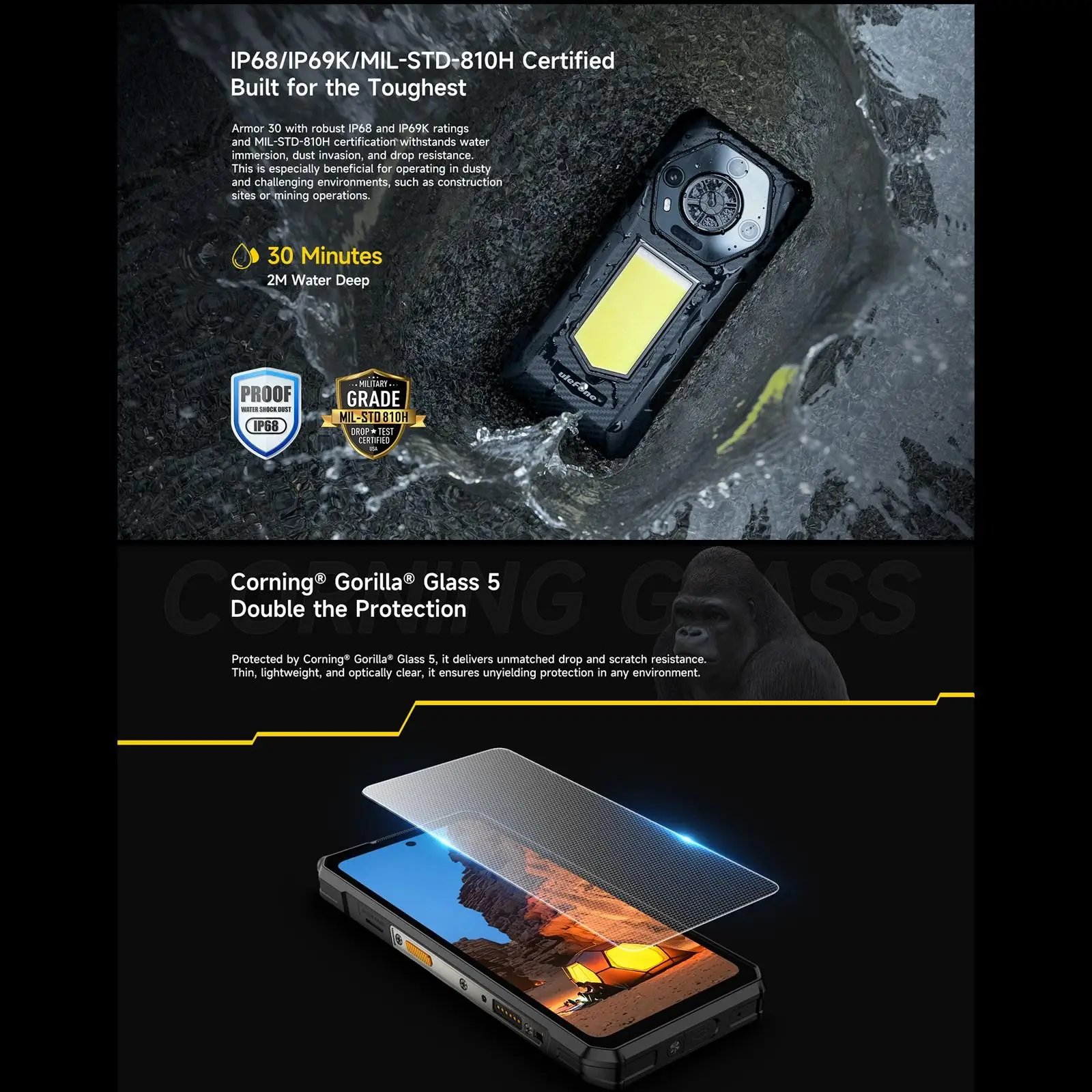 Ulefone Armor 30 Rugged Phone 24GB+512GB 6.95" FHD Versatile LED 12800mAh Android 15 64MP Camera 66W Global Version Smartphone