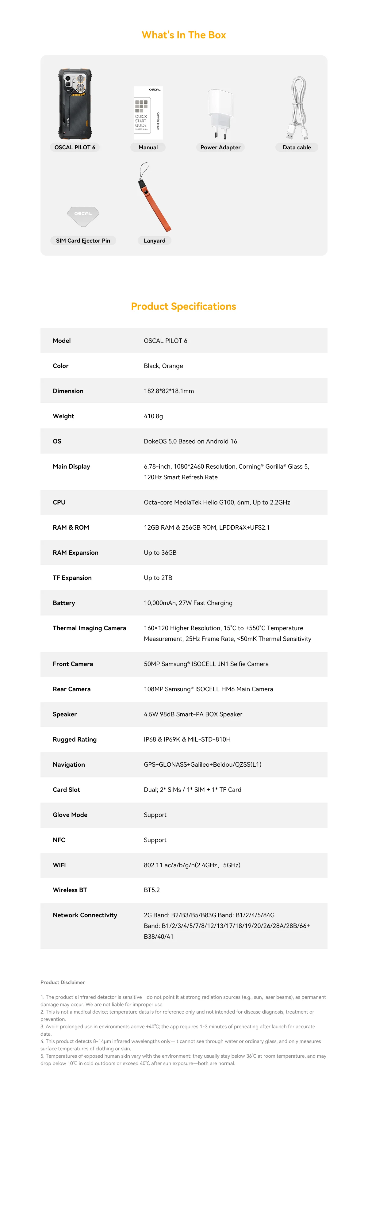 Blackview Oscal Pilot 6 Thermal Rugged Phone 12GB+256GB Night Vision Camera 6.67" Android 16 MediaTek MT8781 Helio G100 4G NFC