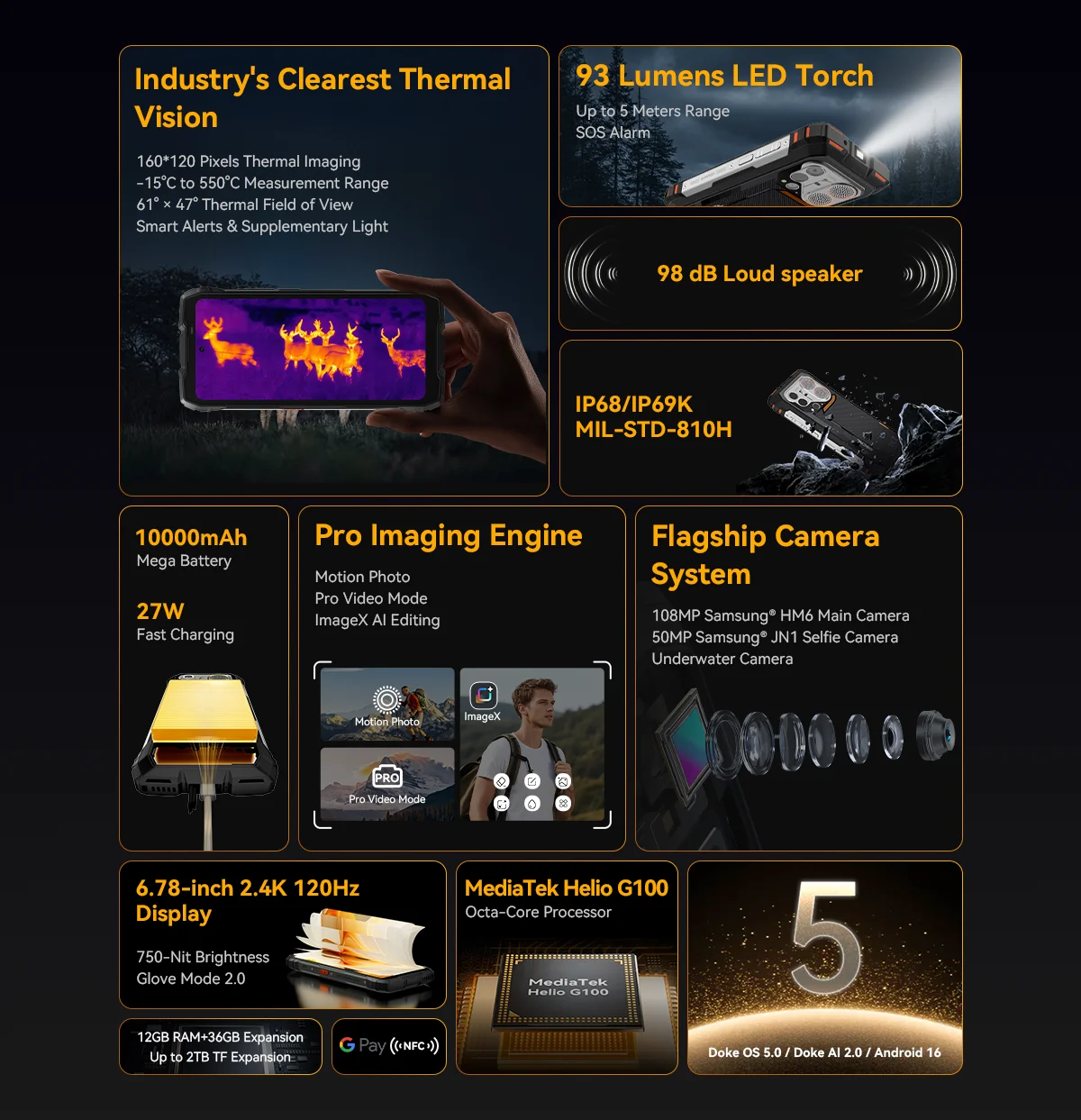 Blackview Oscal Pilot 6 Thermal Rugged Phone 12GB+256GB Night Vision Camera 6.67" Android 16 MediaTek MT8781 Helio G100 4G NFC