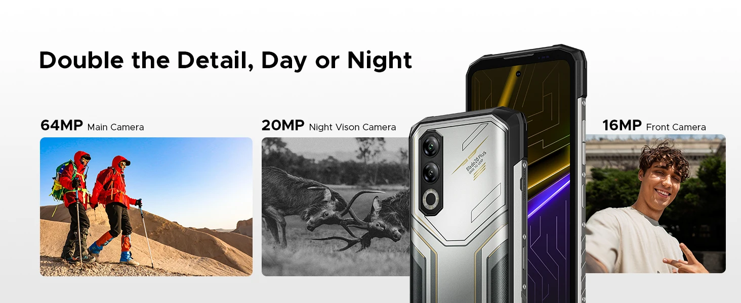 DOOGEE Blade20 Plus Rugged Phone 48GB+1TB 6.6" 120Hz Display 11800mAh Large Battery Helio G100 64MP Camera NFC Gemini AI NFC Android 16 Smartphone