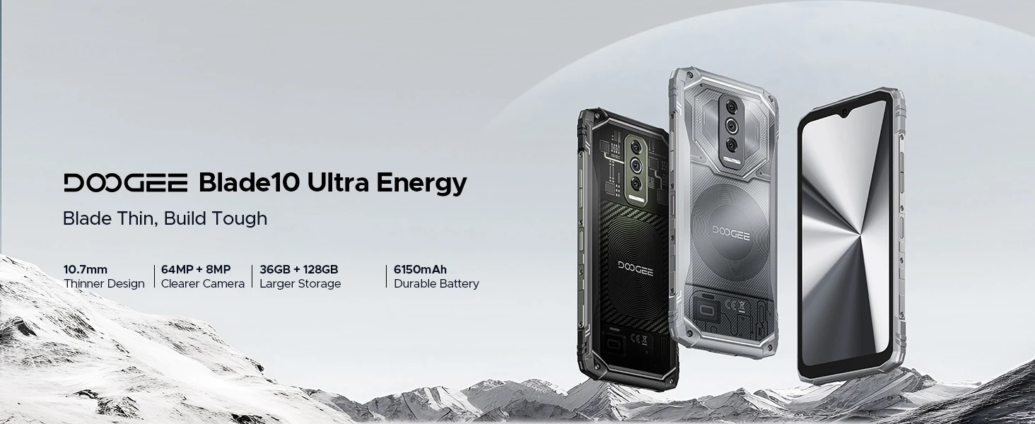 DOOGEE Blade10 Ultra Energy Rugged Phone 36GB+128GB 6150mAh Battery 6.56” HD+ Screen UNISOC T7250 50MP Camera NFC Android 16 Smartphone