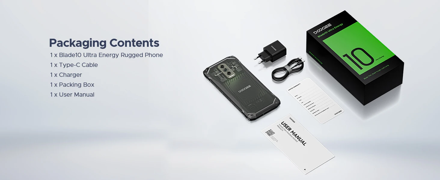 DOOGEE Blade10 Ultra Energy Rugged Phone 36GB+128GB 6150mAh Battery 6.56” HD+ Screen UNISOC T7250 50MP Camera NFC Android 16 Smartphone