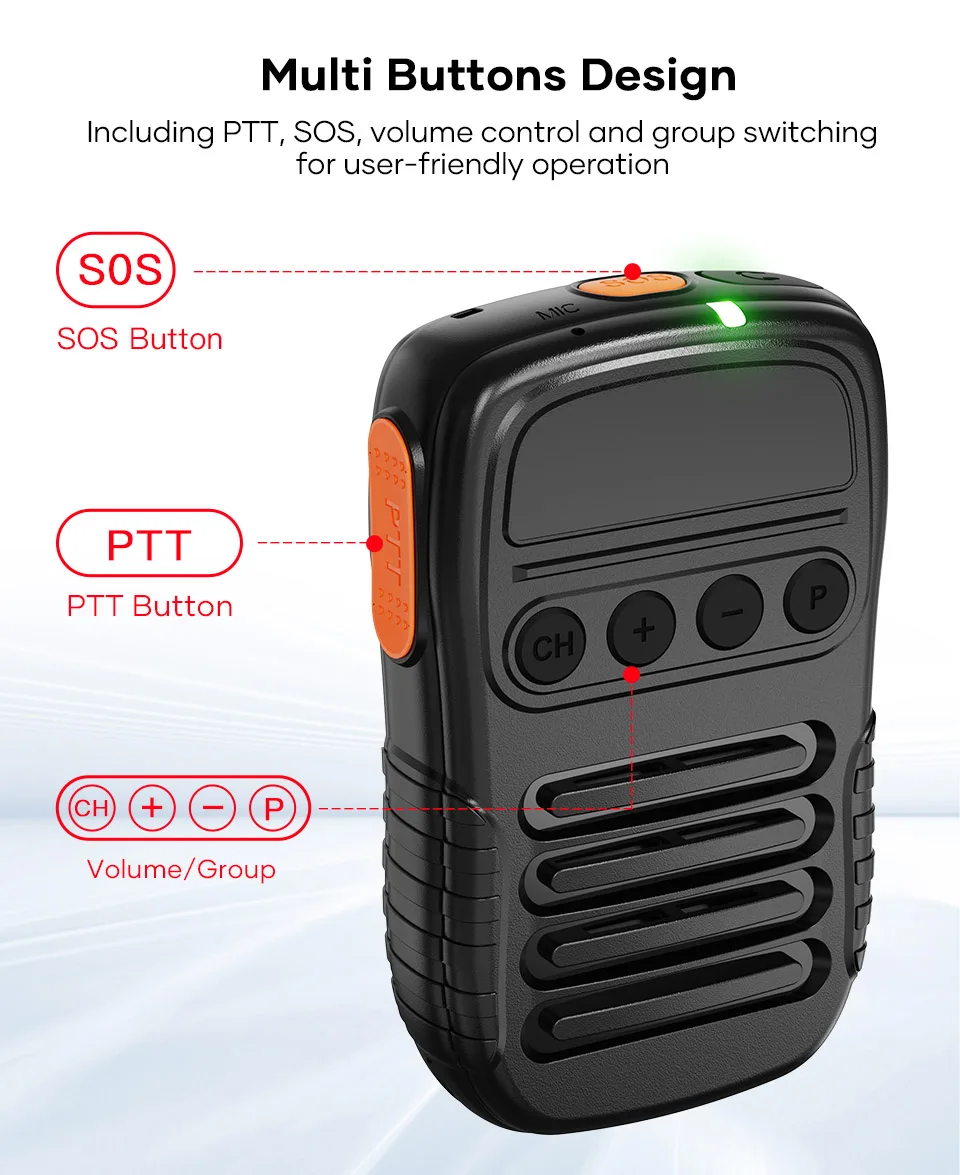 UNIWA BM008 Zello Walkie Talkie Zello SOS Button PTT Button 1800mAh POC Handheld Wireless BT Microphone for Android F400