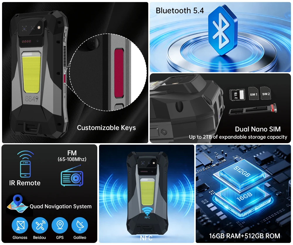 8849 Tank X Unihertz 220 Lumens Projector Rugged Smart Phone Support 1080P Android 15 17600mAh 32GB 512GB 5G Dimensity 8200