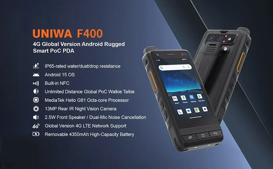 UNIWA F400 Rugged Smartphone 4G Walkie Talkie Long Range Zello PTT Communication Radio Camping Contact Device Wireless Machine