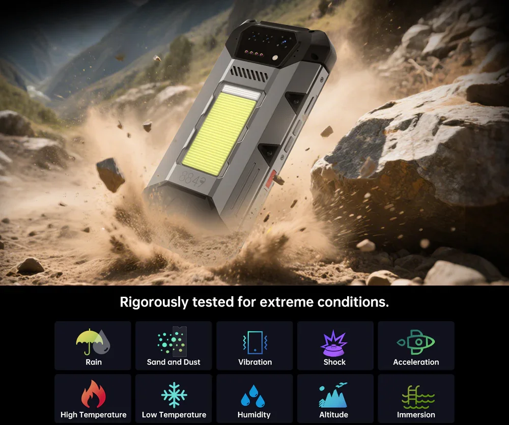 8849 Hike Unihertz Rugged Smartphone 23800mAh 1200Lumens Flashlight 24GB+512GB Expandable 2TB Android14 Two SIM 6.78'' 120Hz