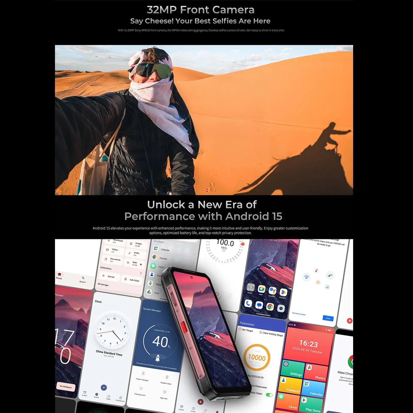 OUKITEL WP56 Rugged Phone 12GB+512GB 6.8“FHD 120Hz 16000mAh 45W 108MP Camera Android 15 Dimensity 7050 NFC 5G Smartphone