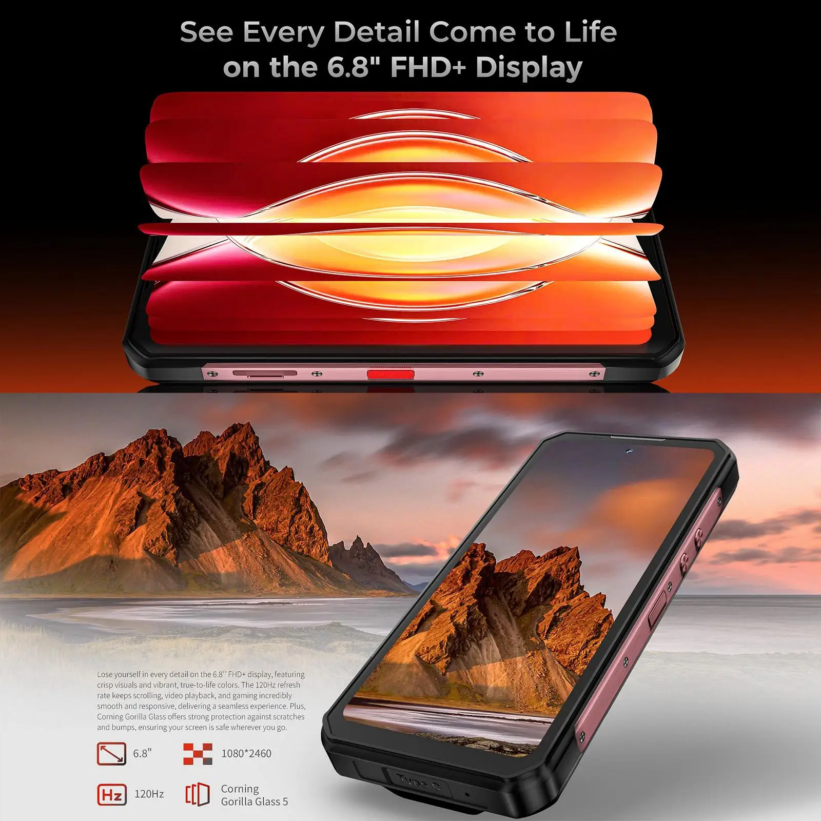 OUKITEL WP56 Rugged Phone 12GB+512GB 6.8“FHD 120Hz 16000mAh 45W 108MP Camera Android 15 Dimensity 7050 NFC 5G Smartphone