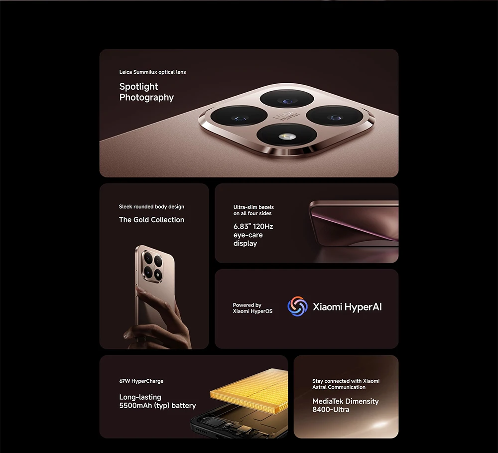 Global Version Xiaomi 15t 12Gb 256Gb Mobile Phones Leica Triple Camera Ai Ecosystem Creativity Assistant Immersive 6.83" Display