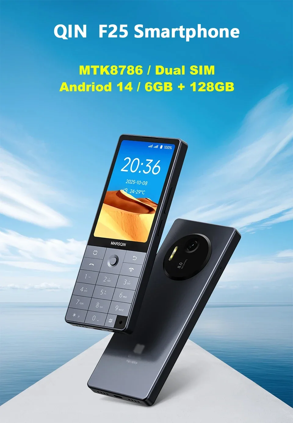 QIN F25 Google Play 3.54 Inch 6GB RAM+128GB ROM Mobile Phone 2700mAh Russian Hebrew Arabic Keyboard 4G LTE Smartphone Android 14